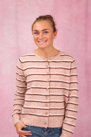 Blush Striped Button Front Cardigan