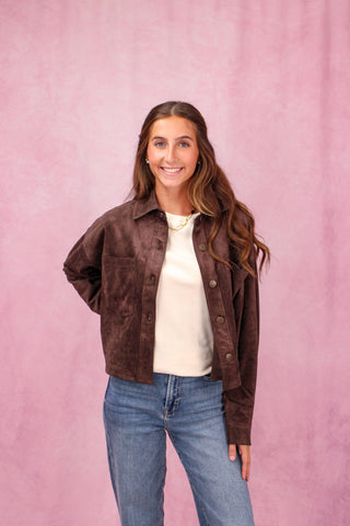 Z Supply All Day Cropped Suede Jacket - Dark Chocolate