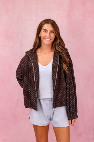 Brown/Blue Polka Dot Zip Up Jacket
