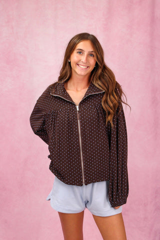 Brown/Blue Polka Dot Zip Up Jacket