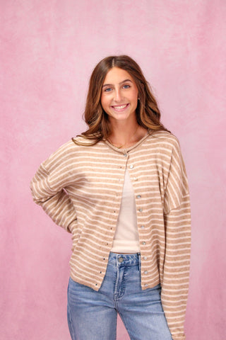 Mocha Striped Button Up Sweater