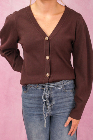 Brown Sculpted Knit Sweater Cardigan