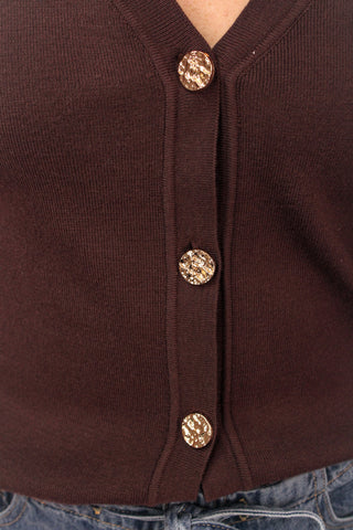 Brown Sculpted Knit Sweater Cardigan