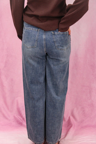 Denim Drawstring Pants w/ Brown Side Stripe