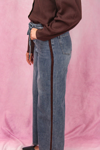 Denim Drawstring Pants w/ Brown Side Stripe