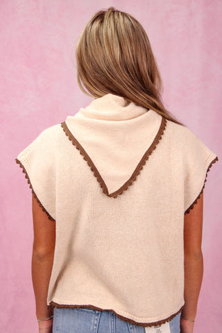 Oatmeal Cap Sleeve Neck Scarf Sweater