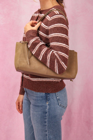 Burgundy Striped Button Front Cardigan