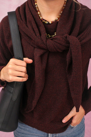 Brown Long Sleeve Neck Scarf Sweater