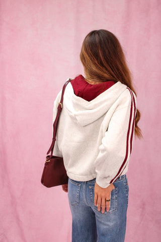 Grey Zip Hoodie w/ Maroon Side Stripes