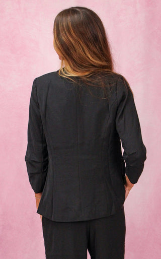 Black Shirred Sleeve Blazer