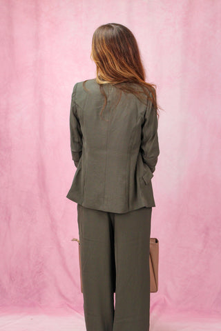 Dark Olive Shirred Sleeve Blazer