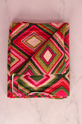 Pink/Green Geometric Holiday Printed Microfiber Tea Towel