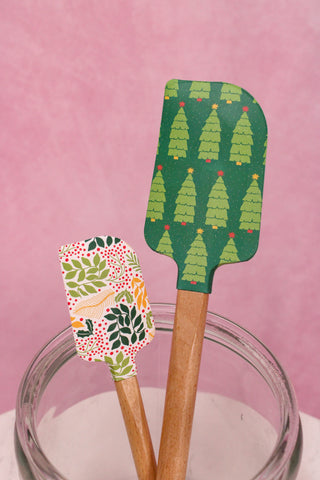 Tree/Holiday Pattern Silicone & Wood Spatula Set