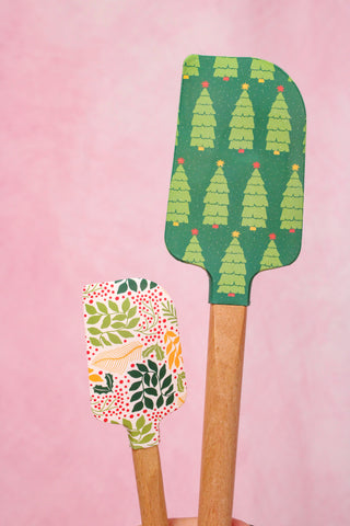 Tree/Holiday Pattern Silicone & Wood Spatula Set