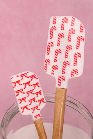 Candy Cane/Bow Silicone & Wood Spatula Set