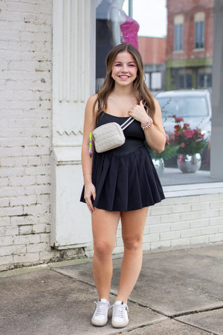 Black Pleated Skirt Activewear Dress