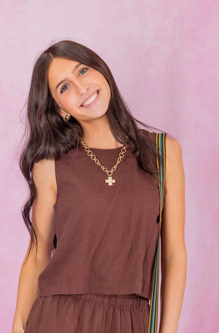 Z Supply Sloane Linen Cropped Tank - Chocolate Cherry