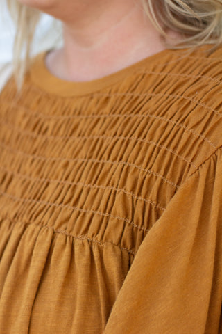 *FINAL SALE* Camel Smocked Detail Flutter Sleeve Top