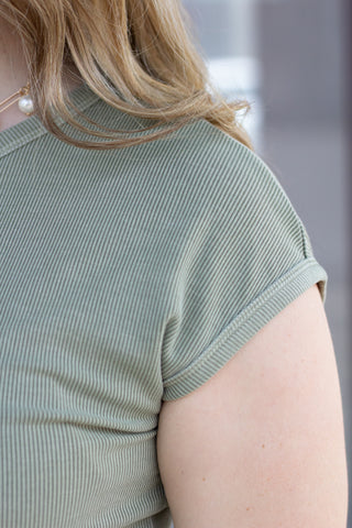 Olive Ribbed Cap Sleeve Tee