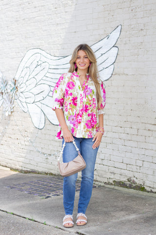Cream/Pink Floral Blouse