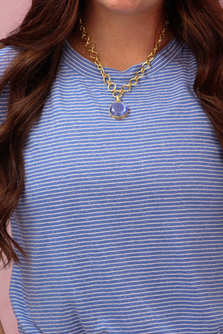 Blue Stripe Knit Bubble Hem Tank Top