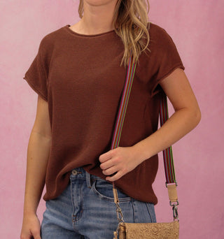 Chocolate Boxy Short Sleeve Sweater