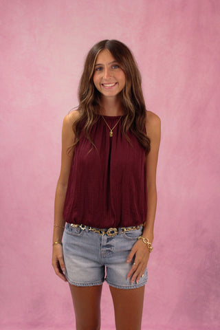 Burgundy Bubble Hem Tank