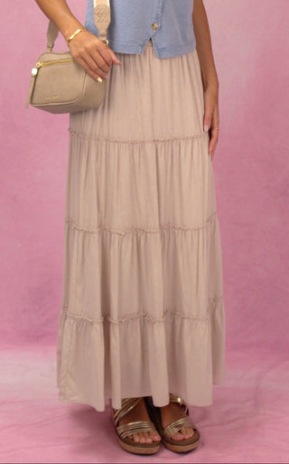 Beige Tiered Maxi Skirt