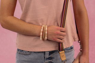 Water Resistant White/Natural and Gold Beaded Set of 4 Stretch Bracelets