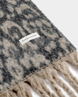 Katie Loxton Tassel Scarf - Taupe/Chocolate Animal Print