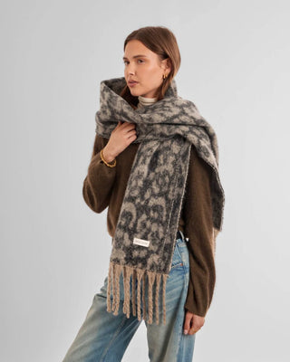Katie Loxton Tassel Scarf - Taupe/Chocolate Animal Print