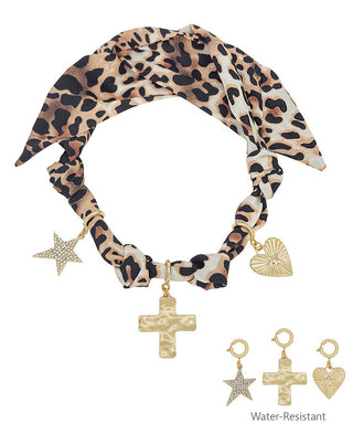 Leopard Cross Charm Scarf Necklace Set