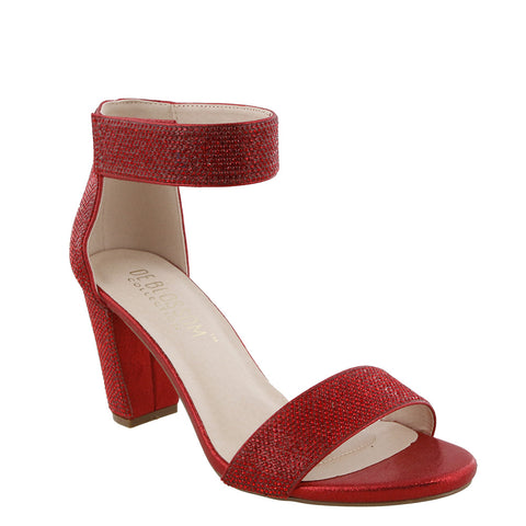 De Blossom Nicky-4 Red Shimmer Velcro Strap Heel