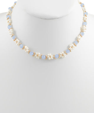 Light Blue & Pearl Beaded Choker Necklace