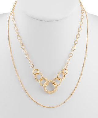 Gold 2 Layered Texture O Linked Necklace