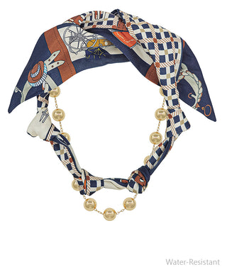 Navy/Multi Scarf & Bead Dual Necklace