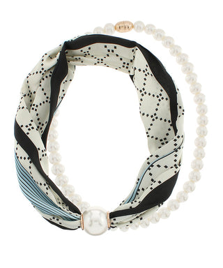 Blue/Cream Layered 10mm Pearl Scarf Necklace
