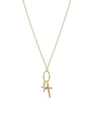 Double Cross Oval Link Pendant Necklace