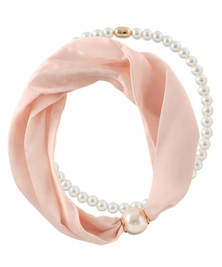 Light Pink Solid Color Scarf & Pearl Magnetic Necklace Set