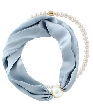 Baby Blue Solid Color Scarf & Pearl Magnetic Necklace Set