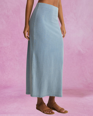 Z Supply Gail Jersey Denim Midi Skirt - Ocean Air Indigo