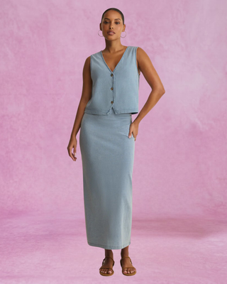 Z Supply Gail Jersey Denim Midi Skirt - Ocean Air Indigo