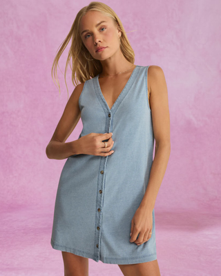 Z Supply Solace Jersey Denim Mini Dress - Ocean Air Indigo