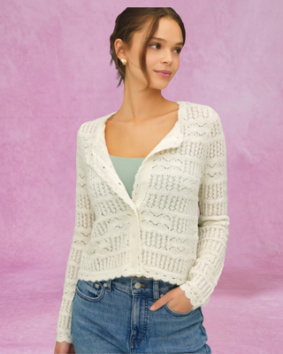 *FINAL SALE* Ivory Crochet Knit Layering Cardigan