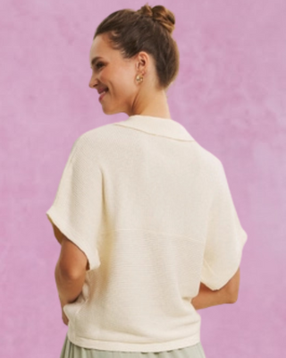 Cream Rib Knit Collared Dolman Sleeve Top