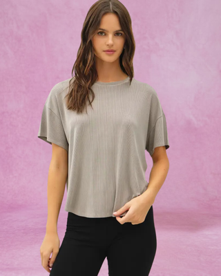 Grey Ribbed Boxy Tee