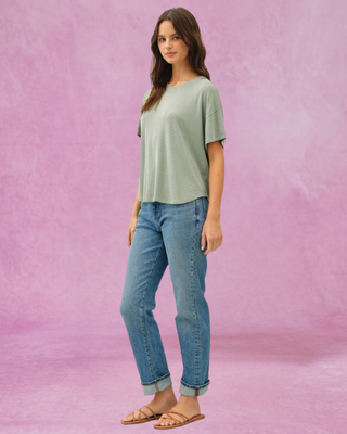 Sage Ribbed Boxy Tee