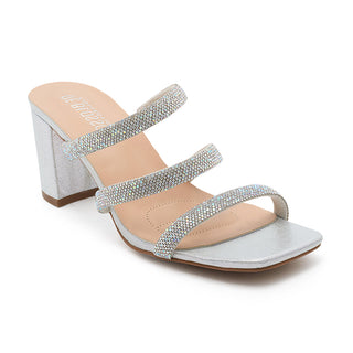 De Blossom Verona-70W Silver Low Block Slip-On Heel