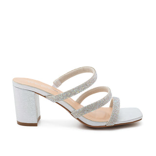 De Blossom Verona-70W Silver Low Block Slip-On Heel