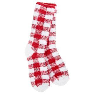 World's Softest Socks Fireside Cozy Plaid Crew - Crimson/White